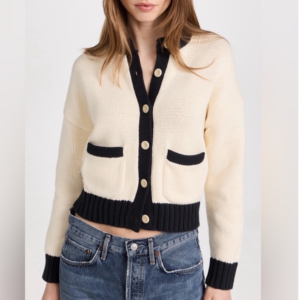 ALEX MILL NEW Tipped Cardigan Cream Contrast Color Size Medium